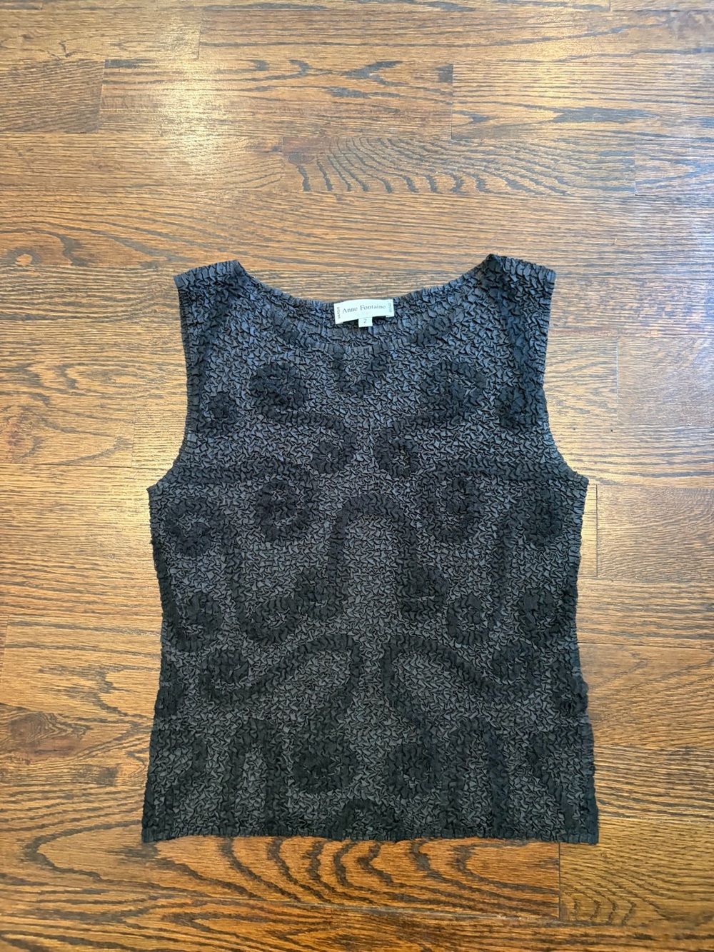 Anne Fontaine Black Textured Sleeveless Tank Top